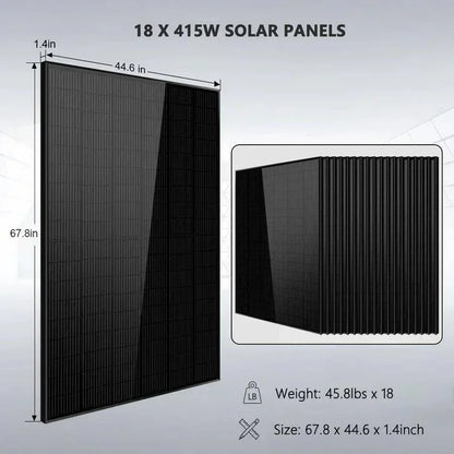 Off-Grid Solar Kit 18000W 48VDC 120V/240V 30.72KWH Lithium Battery 20 X 415 Watts Solar Panels SGR-18K20E