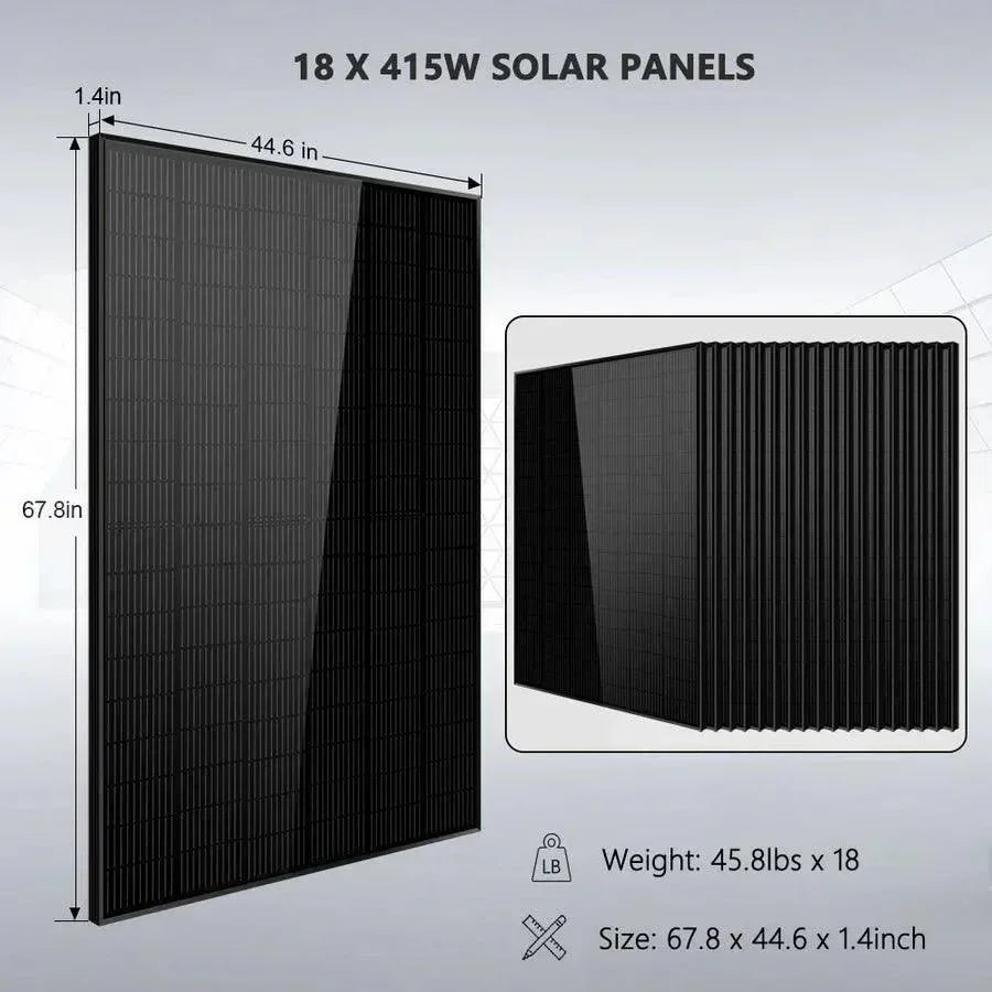 Off-Grid Solar Kit 18000W 48VDC 120V/240V 30.72KWH Lithium Battery 20 X 415 Watts Solar Panels SGR-18K20E