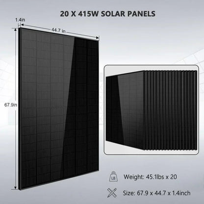 Off-Grid Solar Kit 15000W 48VDC 120V/240V 30.72KWH Lithium Battery 20 X 415 Watts Solar Panels SGR-15K20E