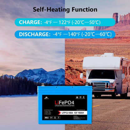 2 X 12V 100AH LiFePO4 Deep Cycle Lithium Battery / Bluetooth /Self-heating / IP65