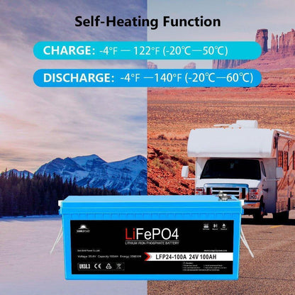 Sungold Power 24V 100Ah LiFePo4 Deep Cycle Lithium Battery Bluetooth Self-Heating / IP65