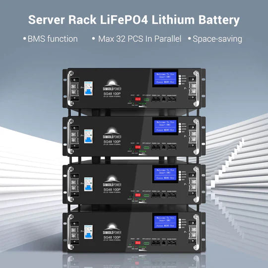 SunGold Server Rack LiFePO4 Lithium Battery SG48100P 48V 100Ah UL1973 UL9540A For Grid Tie Solar Systems