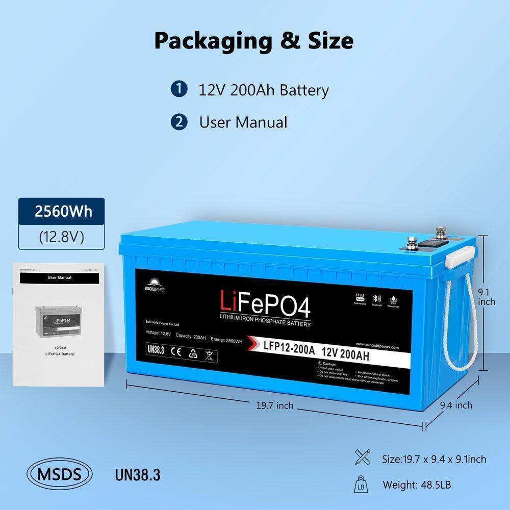 Sungold Power 12V 200Ah LiFePo4 Deep Cycle Lithium Battery Bluetooth / Self-Heating / IP65