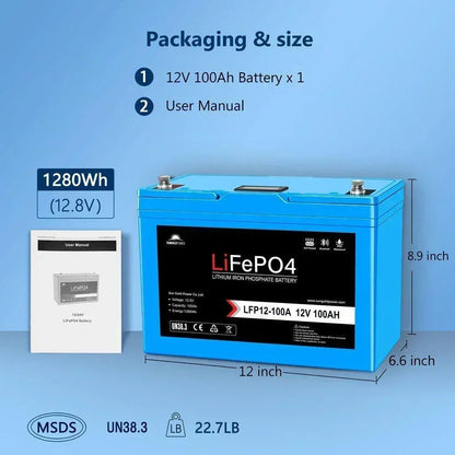 Sungold Power 12V 100AH LiFePO4 Deep Cycle Lithium Battery / Bluetooth /Self-heating / IP65