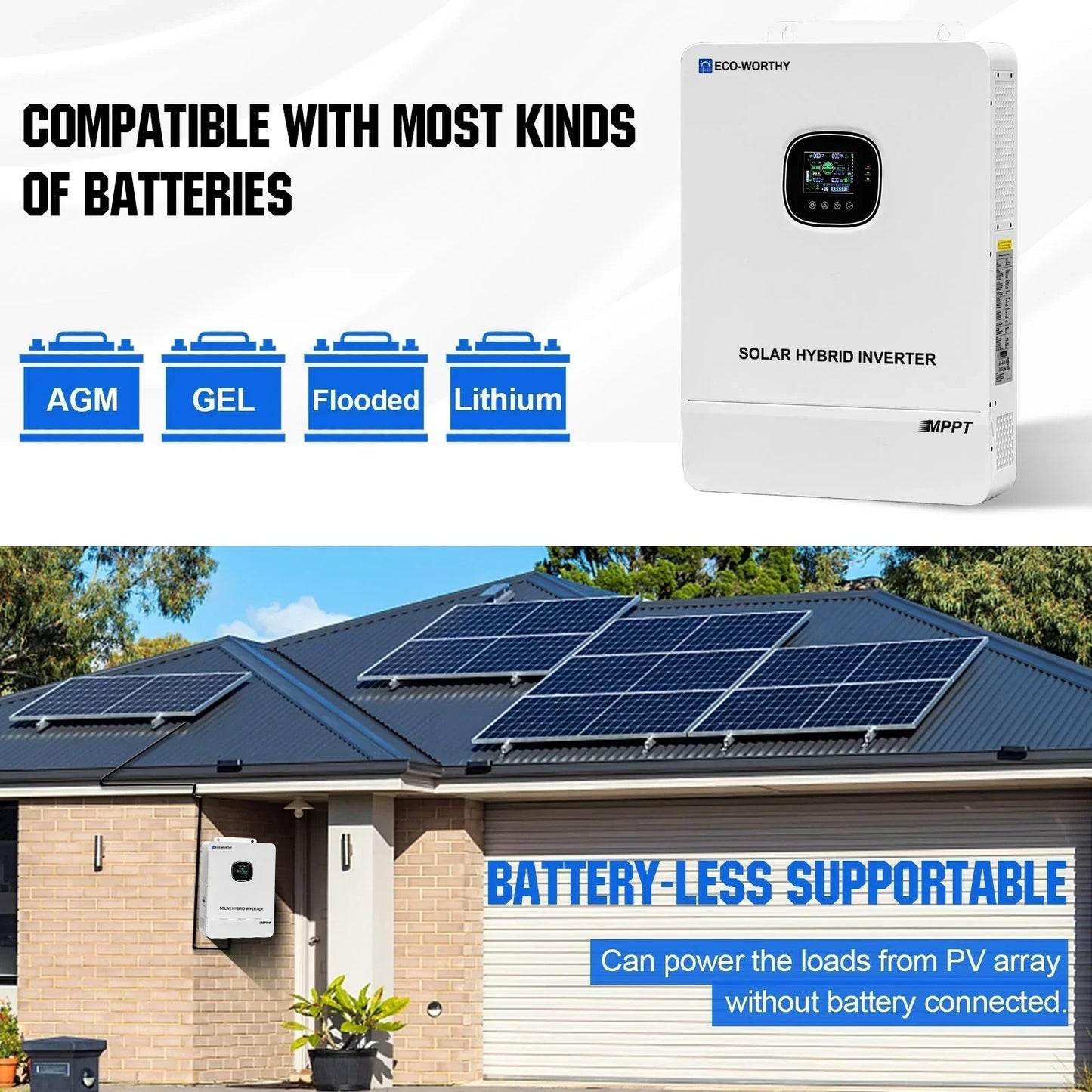 Eco-Worthy 10000W Solar Off-grid Split-phase AIO Inverter | 48Vdc to 120Vac/240Vac | 10000W@500V PV Input | UL 1741