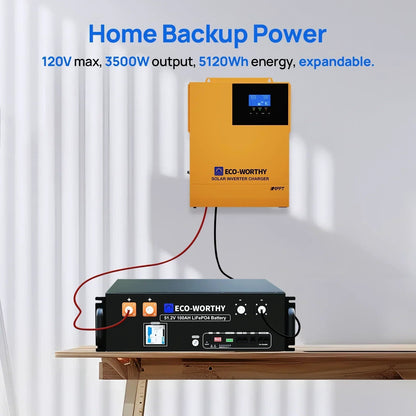 ECO-WORTHY 5.12KWh Home Backup Power With 48V 100Ah LiFePO4 And  3500W 48V Off-Grid Inverter