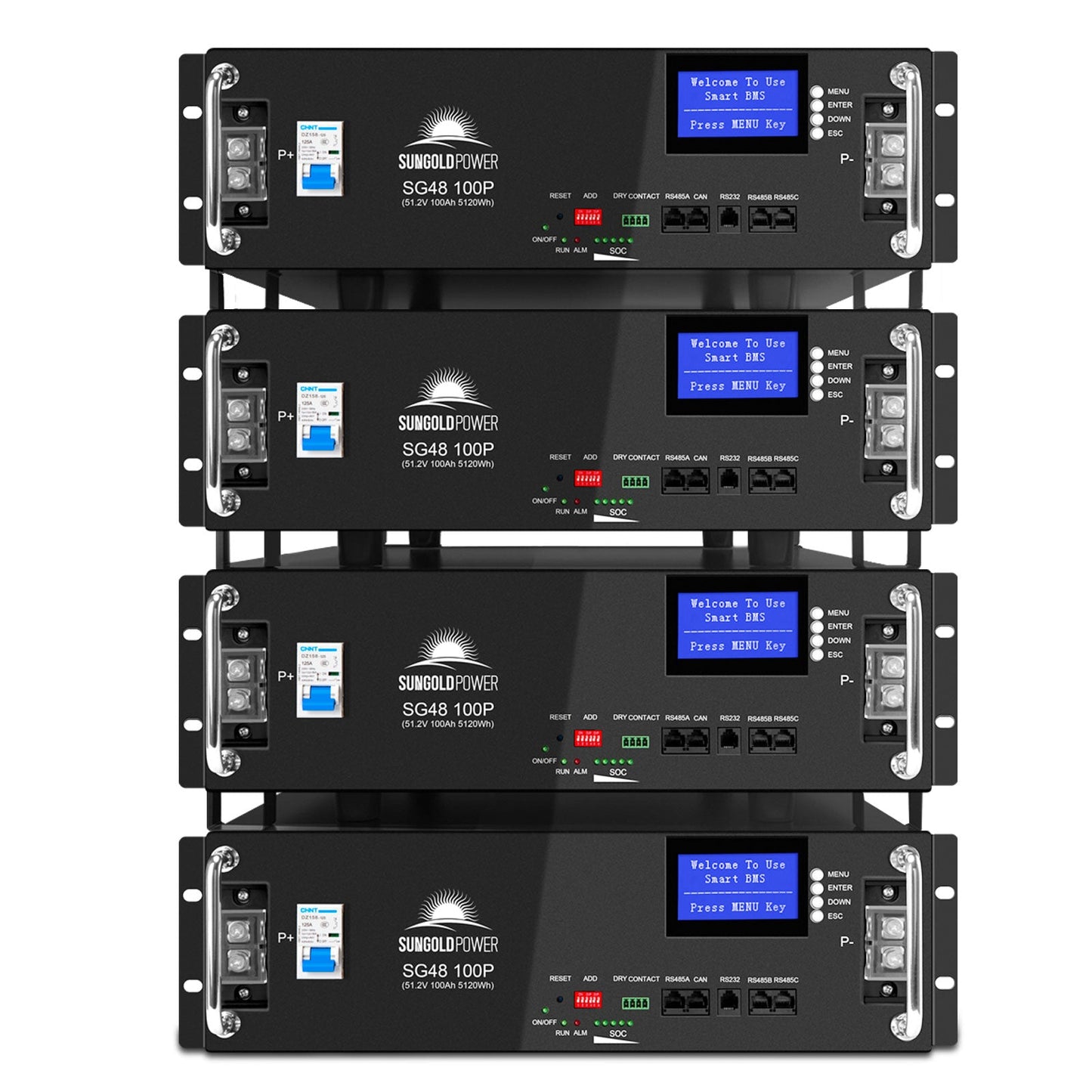 4 X 48V 100AH Server Rack LiFePO4 Lithium  Battery SG48100P UL1973  UL9540A