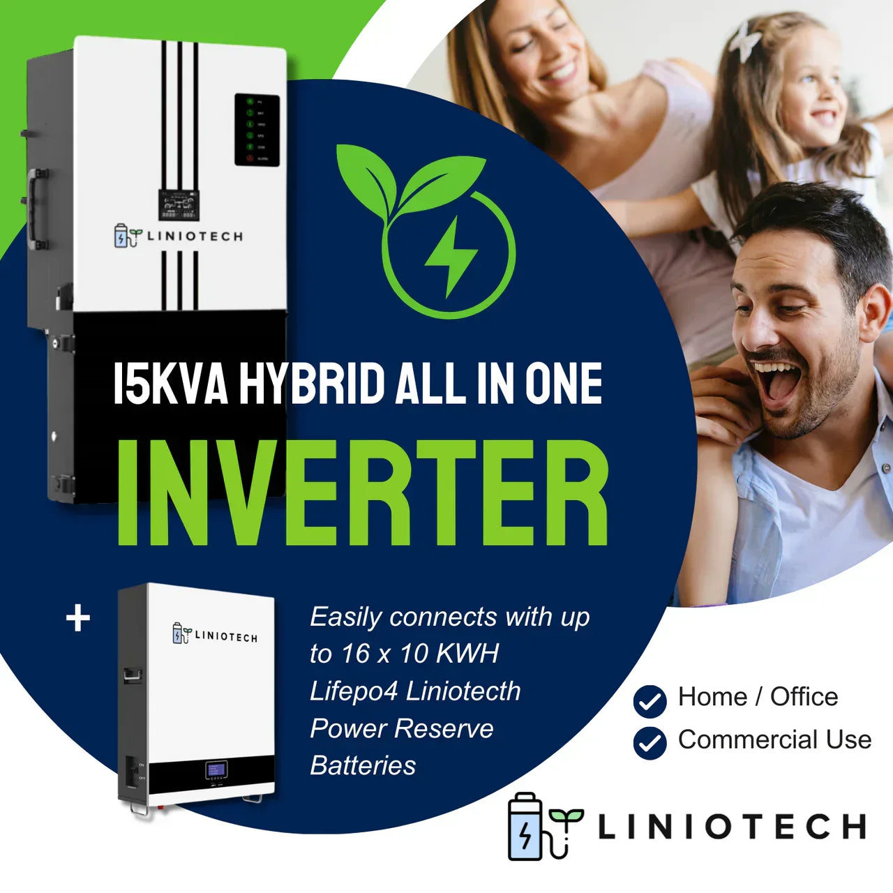 Liniotech 15KVA Hybrid Inverter All in One solar Inverter 15kW PV Input 11.4kW AC Output