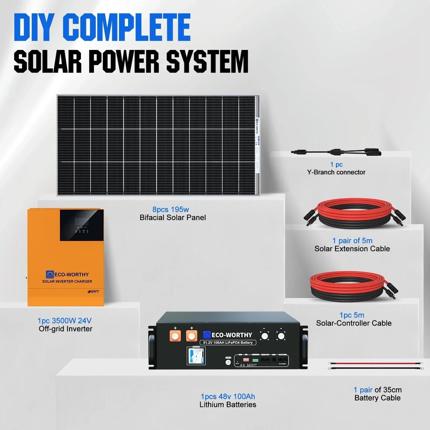 Eco-Worthy 1560W 48V (8×195W) Complete Off-Grid Solar Kit | 3.5kW Inverter + 48V 100Ah Rack Battery