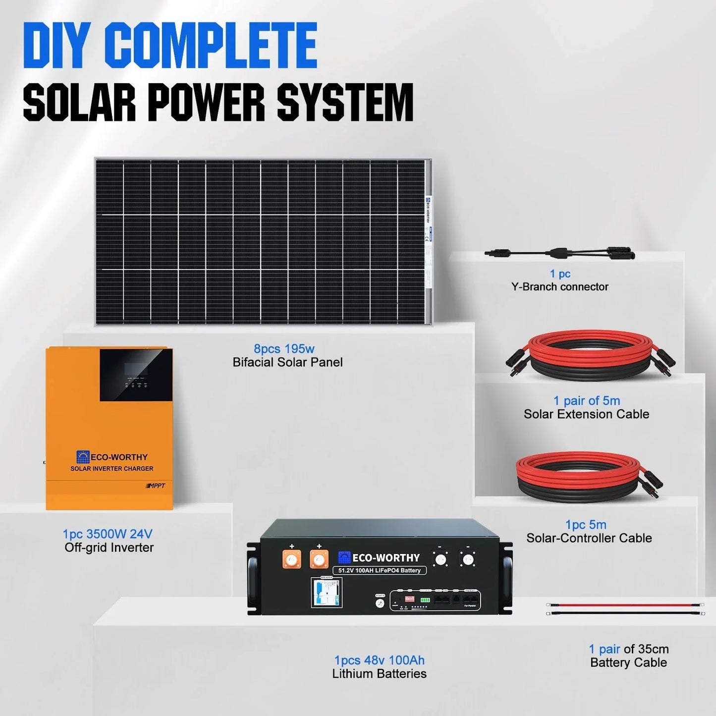 Eco-Worthy 1560W 48V (8×195W) Complete Off-Grid Solar Kit | 3.5kW Inverter + 48V 100Ah Rack Battery