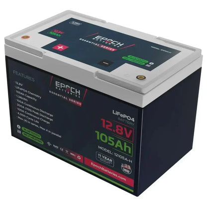 Epoch Batteries 12V 105Ah - Group 24 - Heated & Bluetooth LiFePO4 Battery