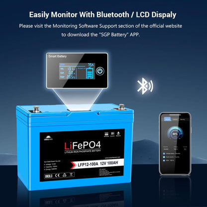 12V 100AH LiFePO4 Deep Cycle Lithium Battery / Bluetooth /Self-heating / IP65