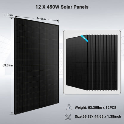 Off-Grid Solar Kits 12kW/15kW/18kW Options 120V/240V with 48v LiFePO4 Lithium Batteries & 450 Watts Solar Panels SGR-18K20E