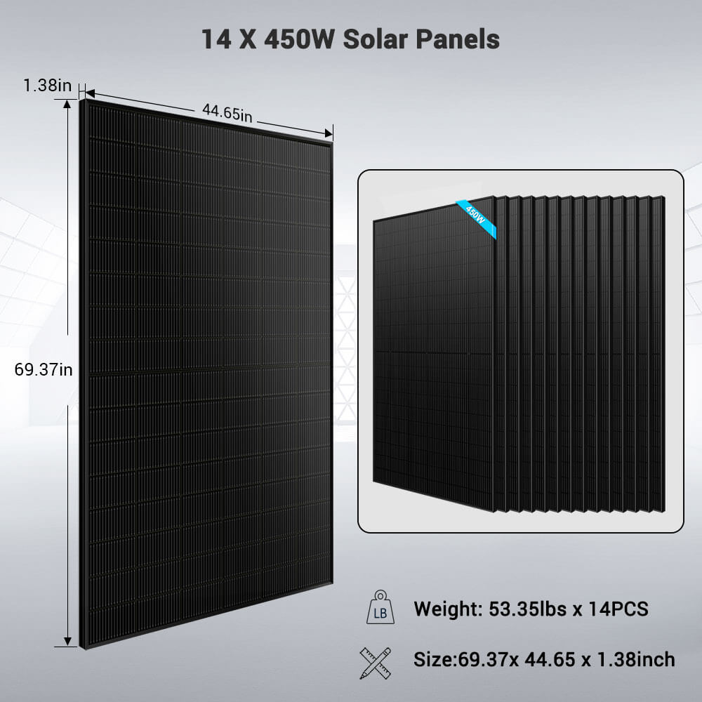 Off-Grid Solar Kit 13000W 48VDC 120V/240V LiFePO4 20.48KWH Lithium Battery 14 X 450 Watts Solar Panels SGR-13KM