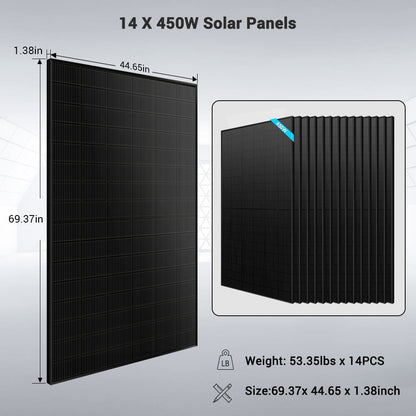 Off-Grid Solar Kit 13000W 48VDC 120V/240V LiFePO4 20.48KWH Lithium Battery 14 X 450 Watts Solar Panels SGR-13KM