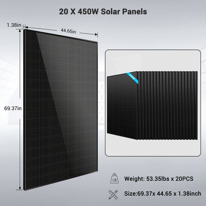 Off-Grid Solar Kit 13000W 48VDC 120V/240V LiFePO4 20.48KWH Lithium Battery 14 X 450 Watts Solar Panels SGR-13KM