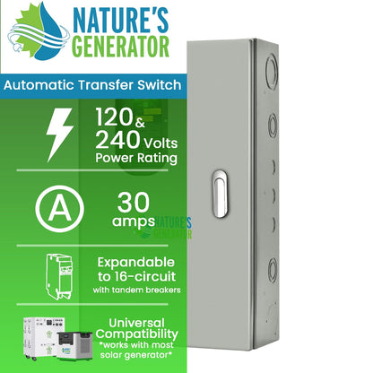 30A Automatic Generator Transfer Switch for Home Backup Power with 50A Bus Bar and Automatic Power Transfer