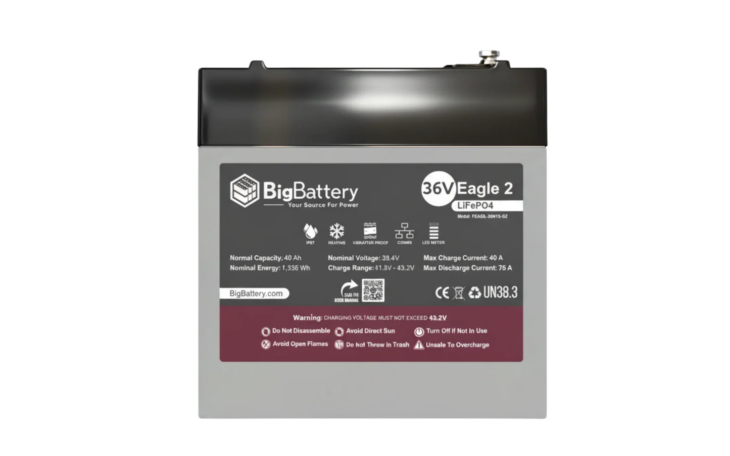 BigBattery 36V EAGLE 2 1.63 kWh LiFePO4 Battery with Heater and Comms