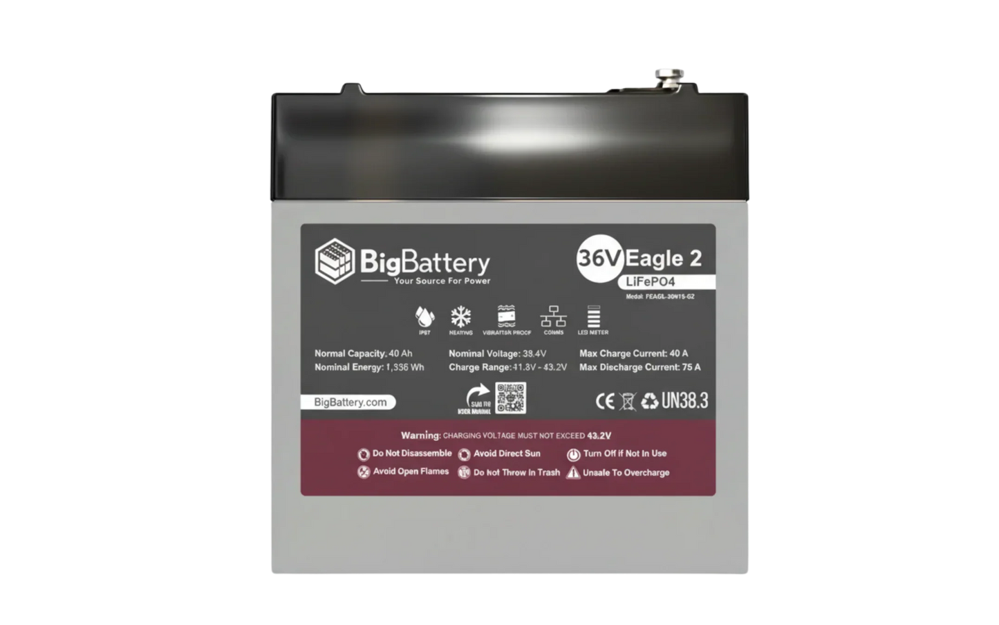 BigBattery 36V EAGLE 2 1.63 kWh LiFePO4 Battery with Heater and Comms