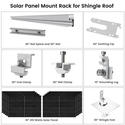 Nature's Generator 410 Watt Monocrystalline Solar Panel (10 Pack) With Solar Panel Mount Rack