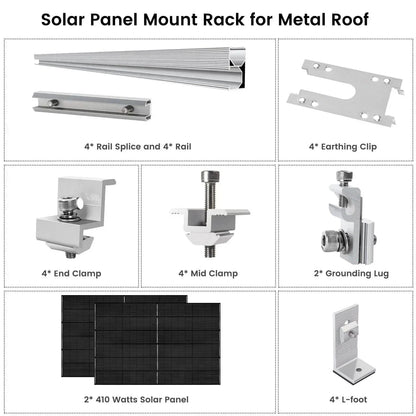 Nature's Generator 410 Watt Monocrystalline Solar Panel (2 Pack) With Solar Panel Mount Rack