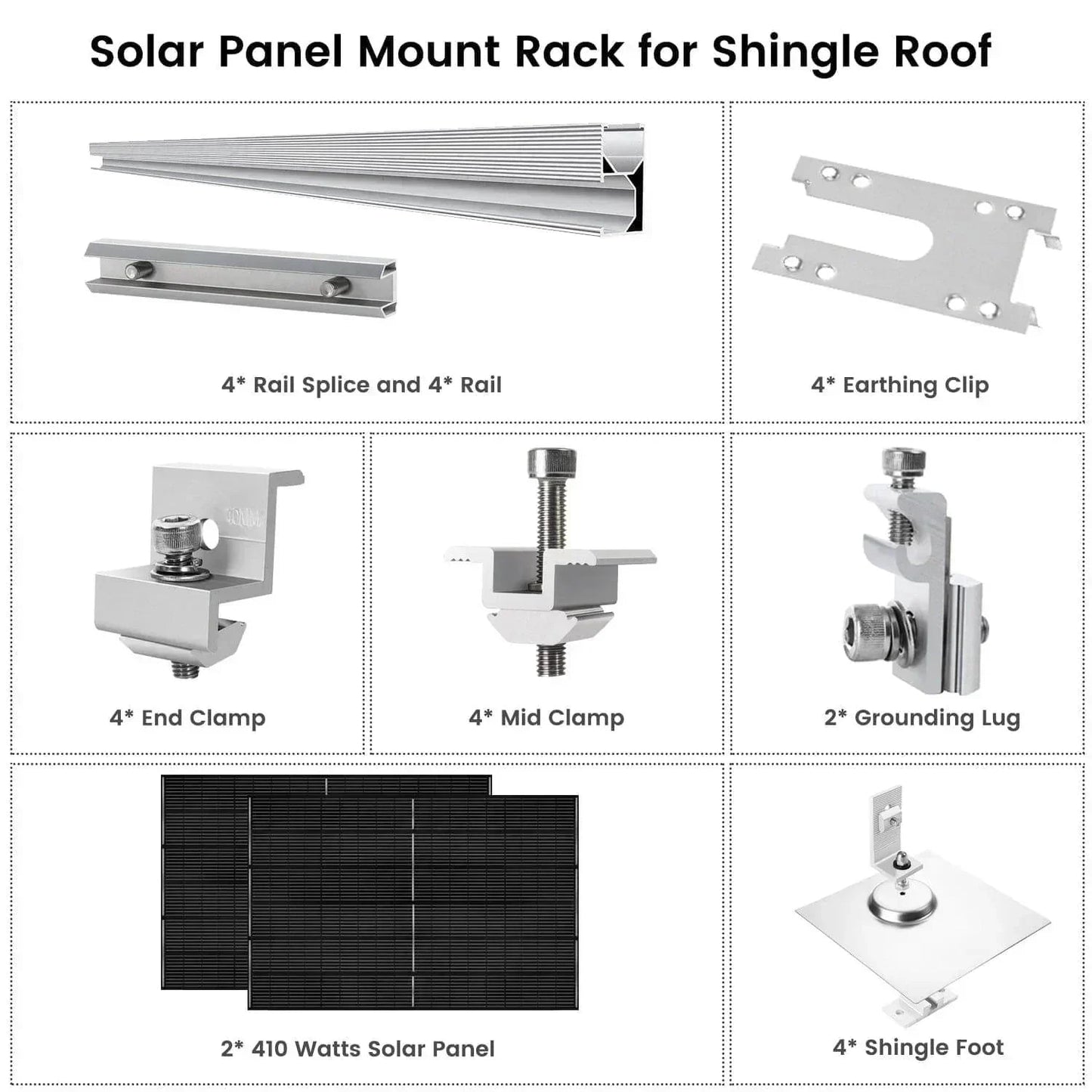 Nature's Generator 410 Watt Monocrystalline Solar Panel (2 Pack) With Solar Panel Mount Rack