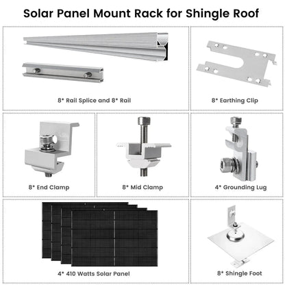 Nature's Generator 410 Watt Monocrystalline Solar Panel (4 Pack) With Solar Panel Mount Rack