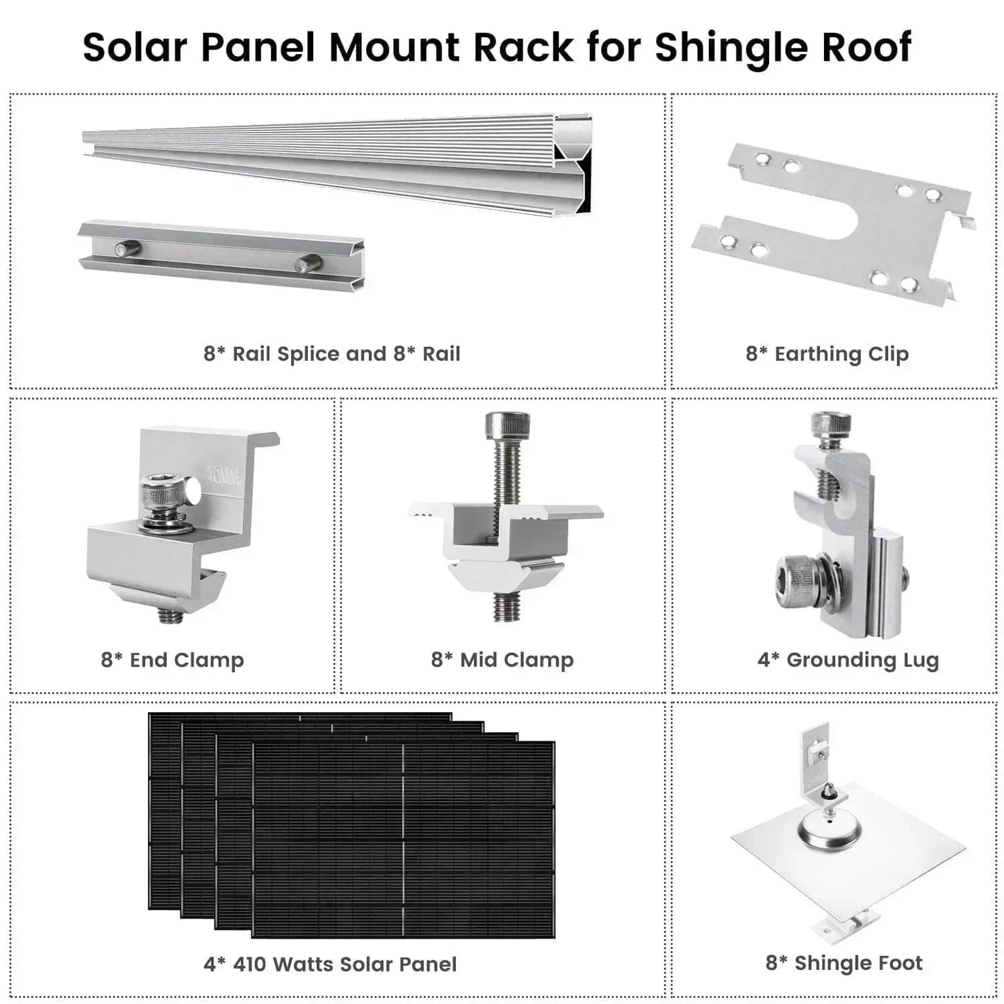 Nature's Generator 410 Watt Monocrystalline Solar Panel (4 Pack) With Solar Panel Mount Rack