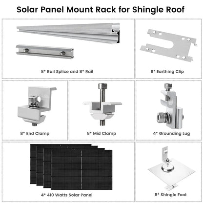 Nature's Generator 410 Watt Monocrystalline Solar Panel (4 Pack) With Solar Panel Mount Rack