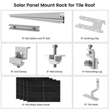 Nature's Generator 410 Watt Monocrystalline Solar Panel (4 Pack) With Solar Panel Mount Rack