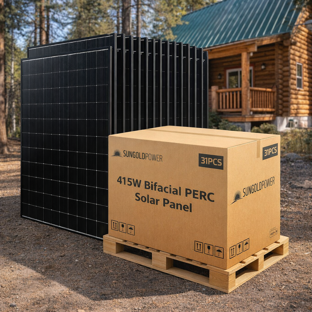 415W Bifacial PERC Solar Panel  | SGP-415-BBS (31 PANELS) UL61730 CEC Listed - SunGoldPower lifestyle hero | Ampere Authority