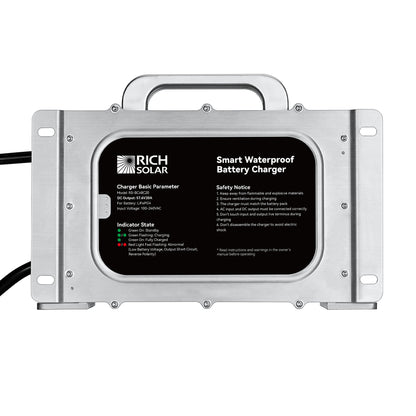 48V (57.6V) Waterproof LiFePO4 Charger | 20A / 25A,  100-240V AC, 8-in-1 Protection, Fan-Cooled