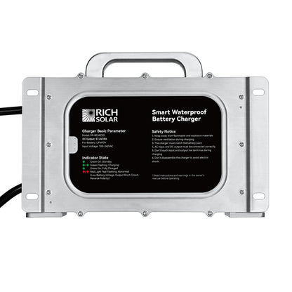 48V (57.6V) Waterproof LiFePO4 Charger | 20A / 25A,  100-240V AC, 8-in-1 Protection, Fan-Cooled
