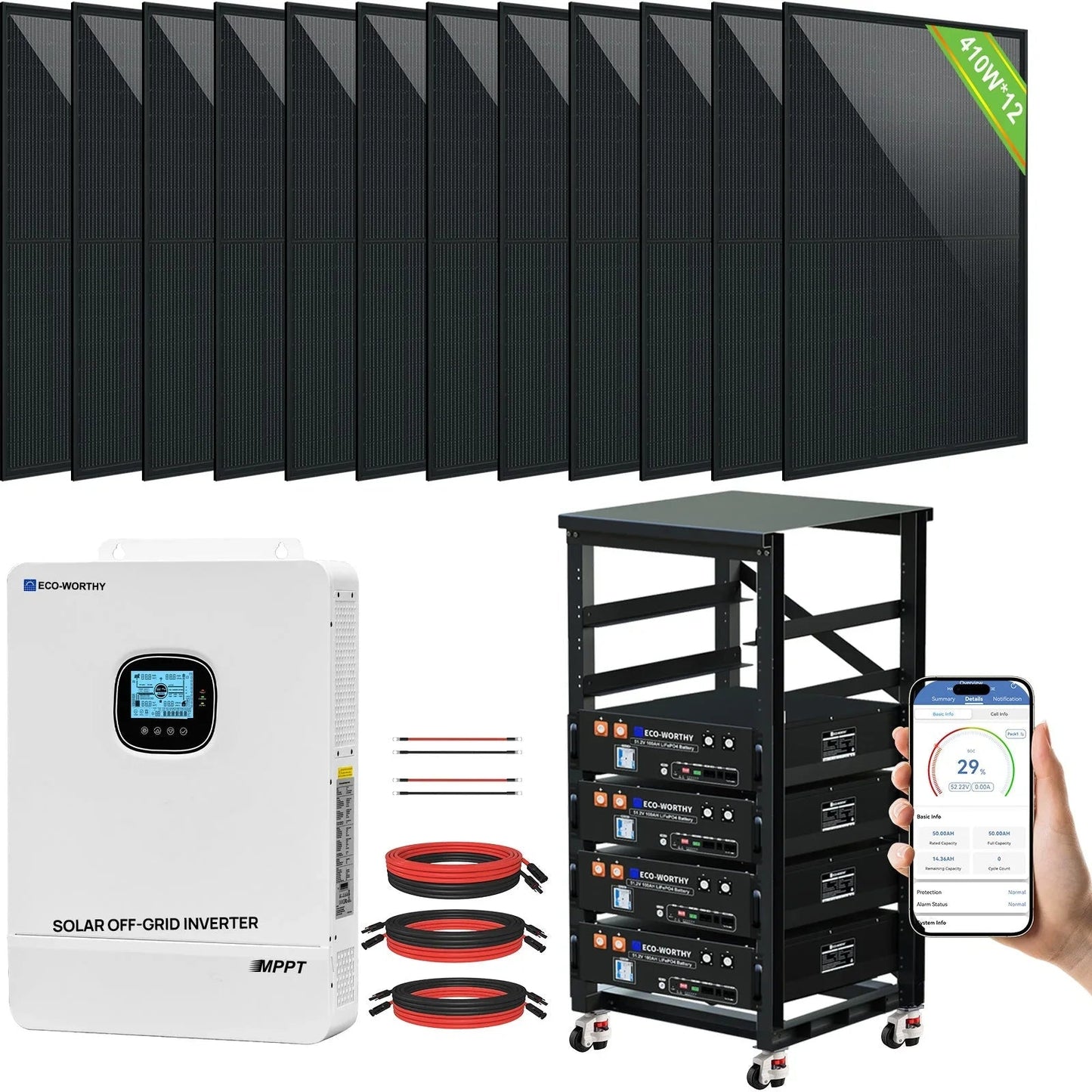 ECO-WORTHY Complete Off-Grid Solar Power System - 10000W 120/240V Output | 20.48kWh/61.44kWh Lithium Battery | 4920 Watts/14760Watts PV Input