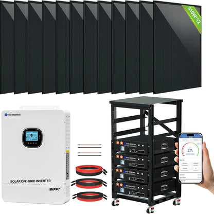 ECO-WORTHY Complete Off-Grid Solar Power System - 10000W 120/240V Output | 20.48kWh/61.44kWh Lithium Battery | 4920 Watts/14760Watts PV Input
