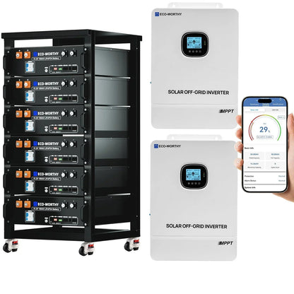 ECO-WORTHY 20.48KWh/30.72KWh Home Backup Power With 48V 100Ah LiFePO4 And 10000W 48V Off-Grid Inverter