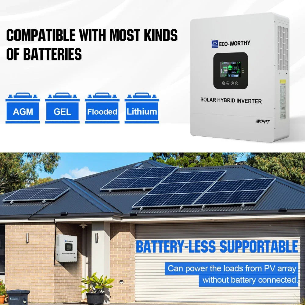 ECO-WORTHY 5000W Solar Off-Grid Inverter Charger – 48V DC to 120V AC Split-Phase | Pure Sine Wave | 10,000W Peak