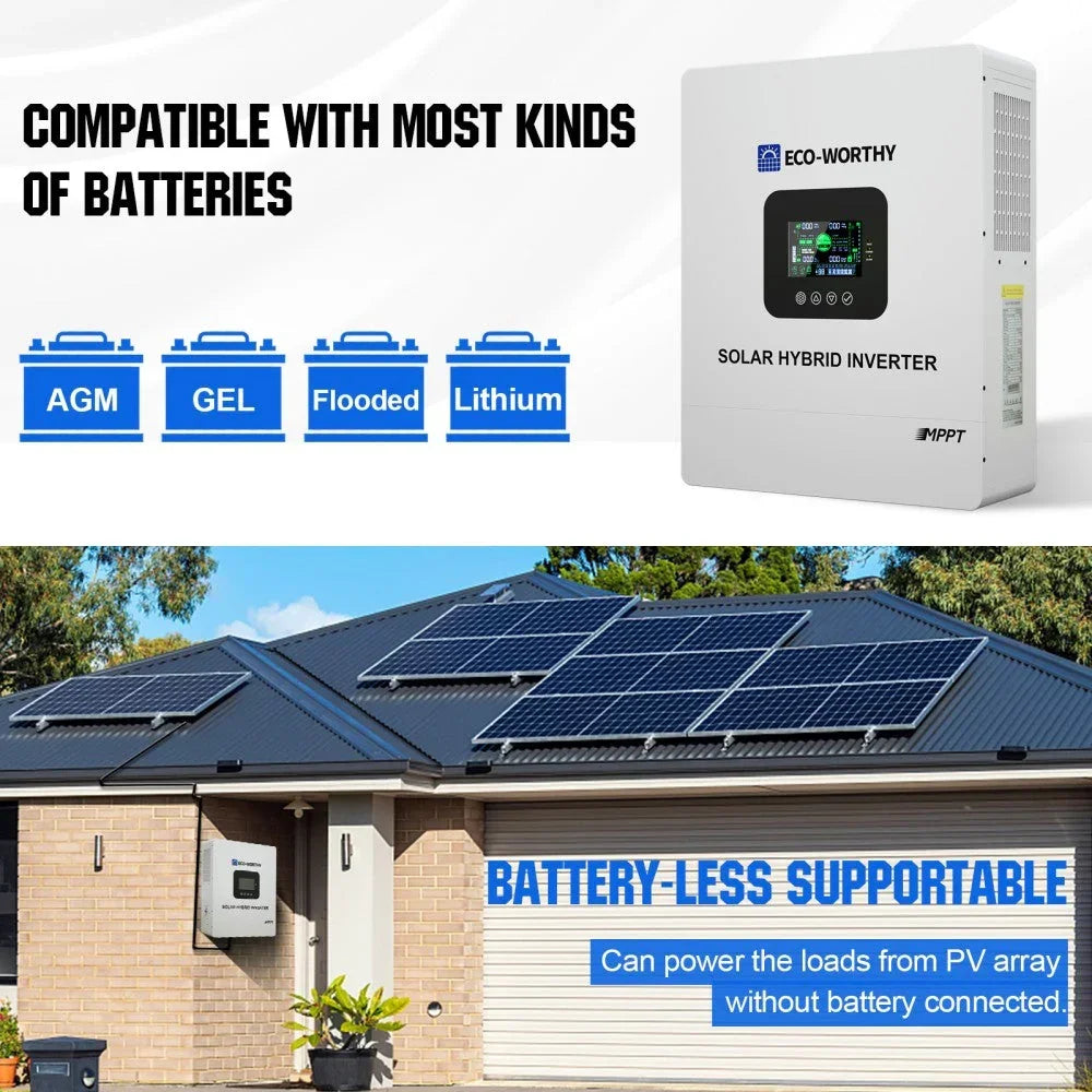 ECO-WORTHY 5000W Solar Off-Grid Inverter Charger – 48V DC to 120V AC Split-Phase | Pure Sine Wave | 10,000W Peak