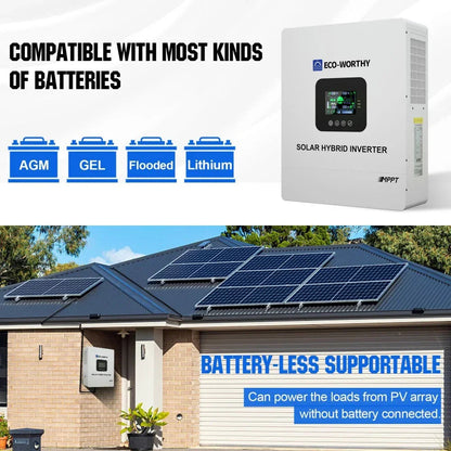 ECO-WORTHY 5000W Solar Off-Grid Inverter Charger – 48V DC to 120V AC Split-Phase | Pure Sine Wave | 10,000W Peak