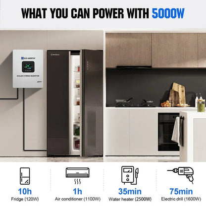 ECO-WORTHY 5000W Solar Off-Grid Inverter Charger – 48V DC to 120V AC Split-Phase | Pure Sine Wave | 10,000W Peak