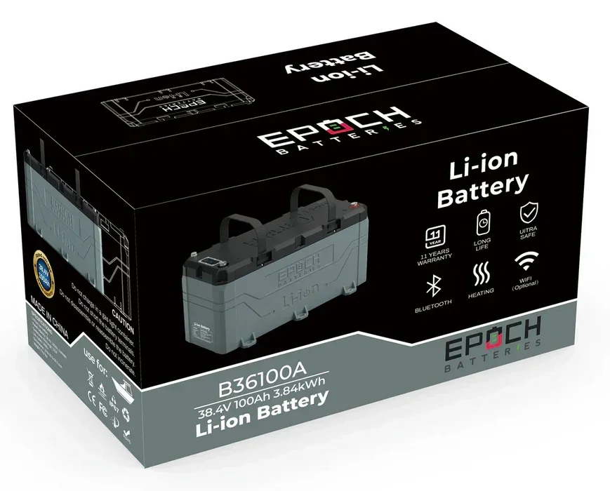 Epoch Batteries 36V 100Ah LiFePO4 Lithium Battery - Bluetooth, Heating, Waterproof