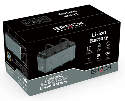Epoch Batteries 36V 100Ah LiFePO4 Lithium Battery - Bluetooth, Heating, Waterproof