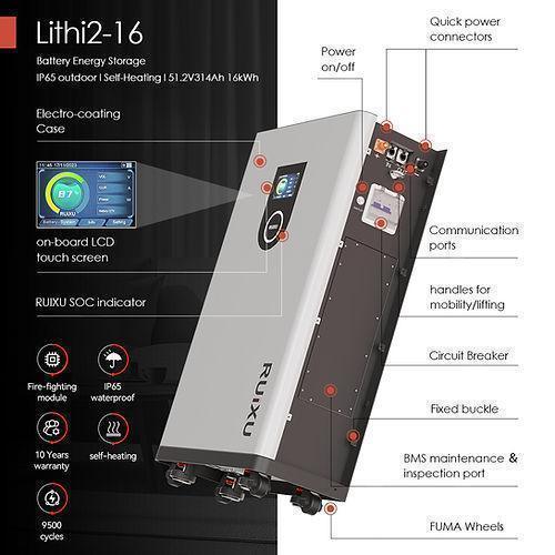 RUiXU Lithi2-16 Battery Energy Storage IP65 outdoor | Self-Heating 314Ah / 16kWh Capacity