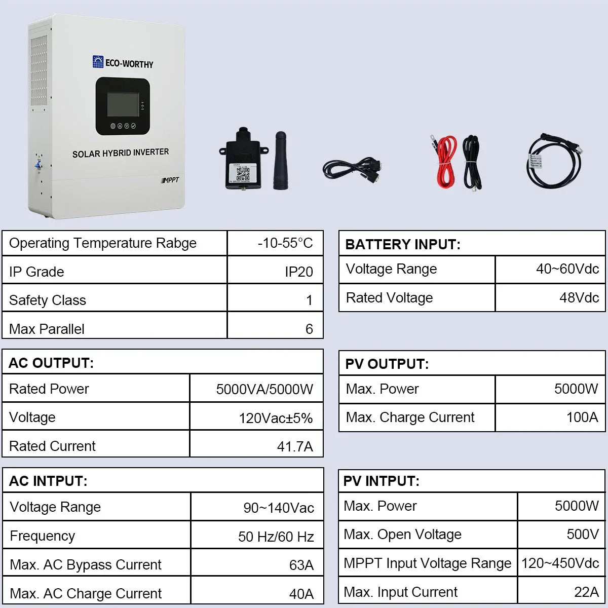 Eco-Worthy Off-Grid Home Power Bundle | 5kW Inverter + 48V 100Ah Server Rack Battery
