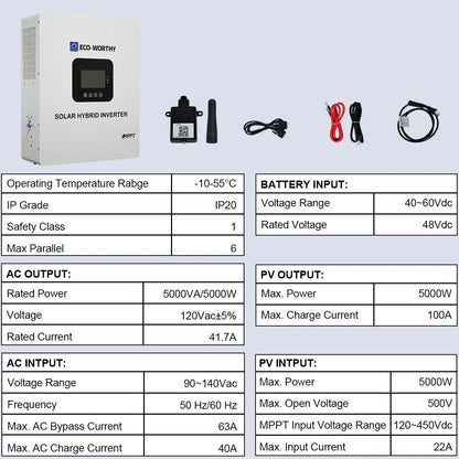 Eco-Worthy Off-Grid Home Power Bundle | 5kW Inverter + 48V 100Ah Server Rack Battery