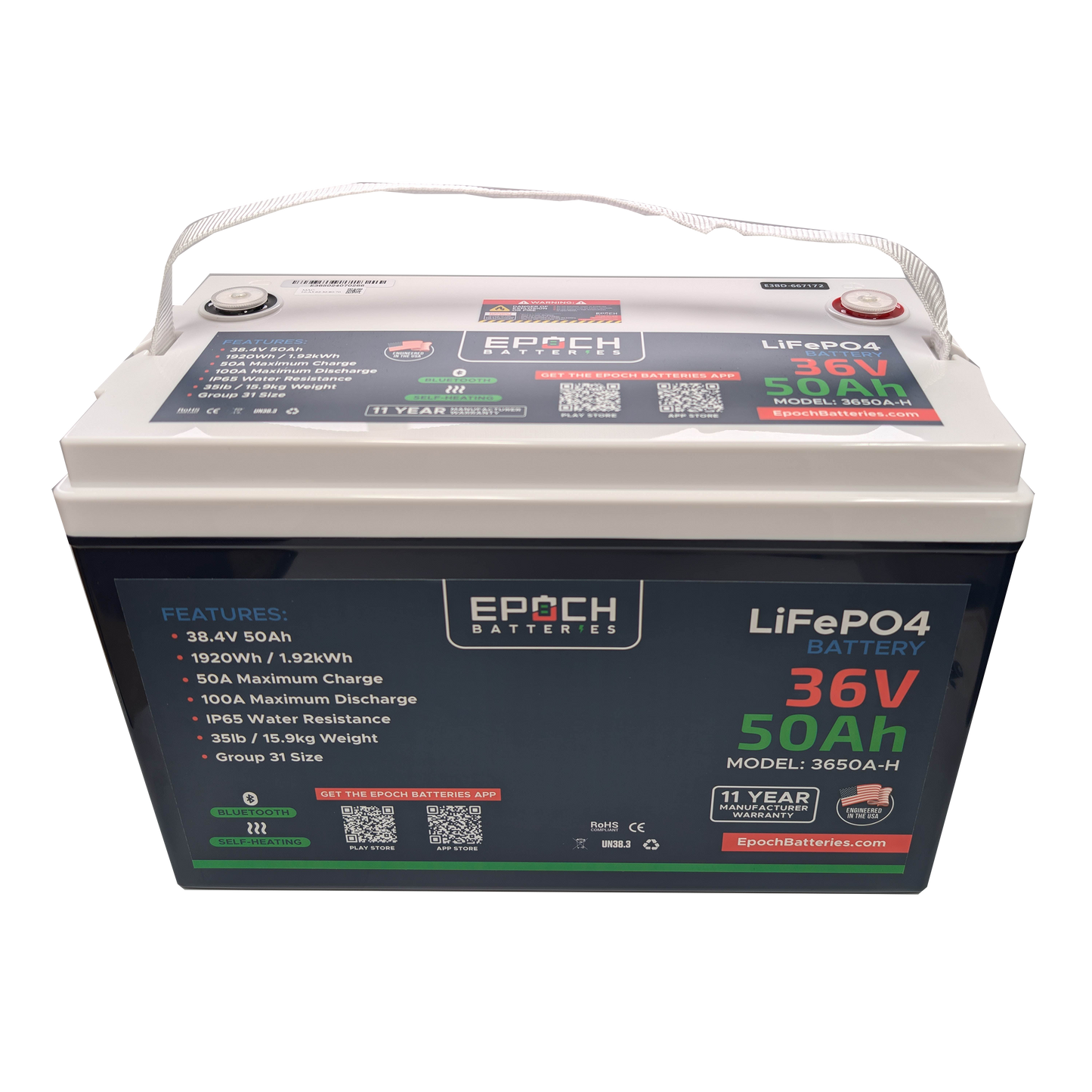 Epoch Batteries 36V 50Ah Essential Series - Bluetooth & Heated LiFePO4 Battery