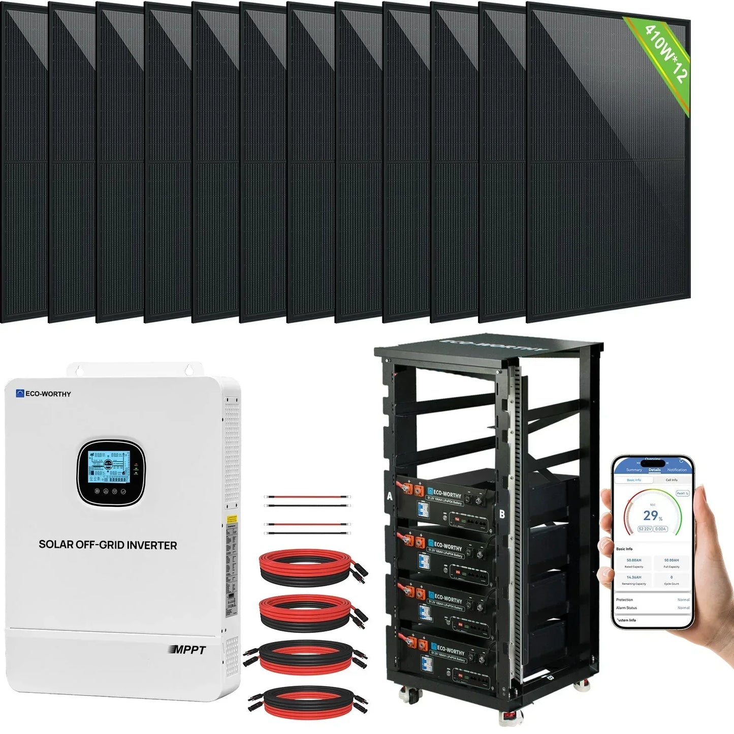 Eco-Worthy 10kw Complete Off-Grid Solar Power System |20.48kWh/61.44kWh Battery | 10000W 120/240V | 4920W/14760W PV