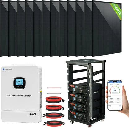 Eco-Worthy 10kw Complete Off-Grid Solar Power System |20.48kWh/61.44kWh Battery | 10000W 120/240V | 4920W/14760W PV