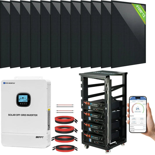 Eco-Worthy 10kw Complete Off-Grid Solar Power System |20.48kWh/61.44kWh Battery | 10000W 120/240V | 4920W/14760W PV