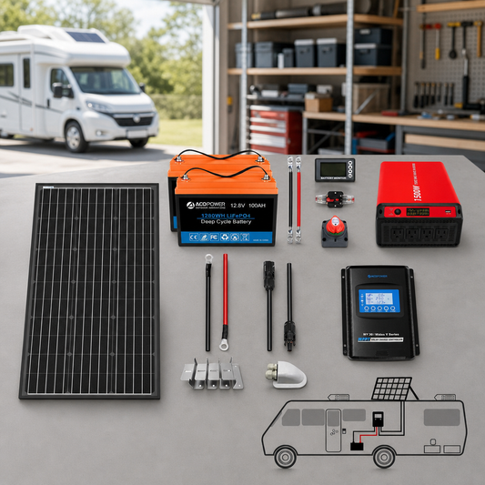 ACOPOWER 200Ah Battery 200W Solar Power System lifestyle hero image